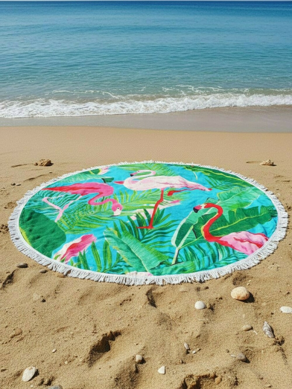 🆕️Tropical Flamingo Print Round Beach Towel